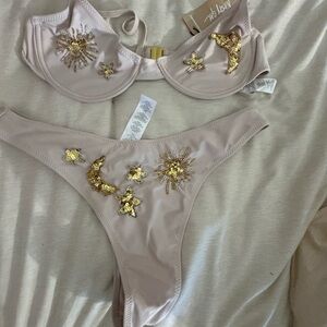Nasty Gal Gold Sequin Embellished Bikini Set